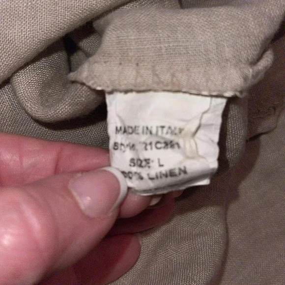 Francesca Bettini 100% Linen Khaki Lace Trim Bell Sleeve Blouse Size Large. Q - Picture 4 of 5